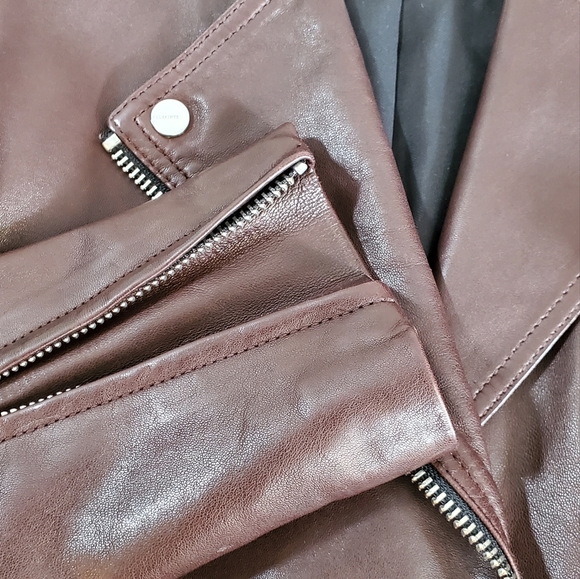 AllSaints Dalby Leather Biker Jacket 4, OXBLOOD BROWN - Picture 5 of 6